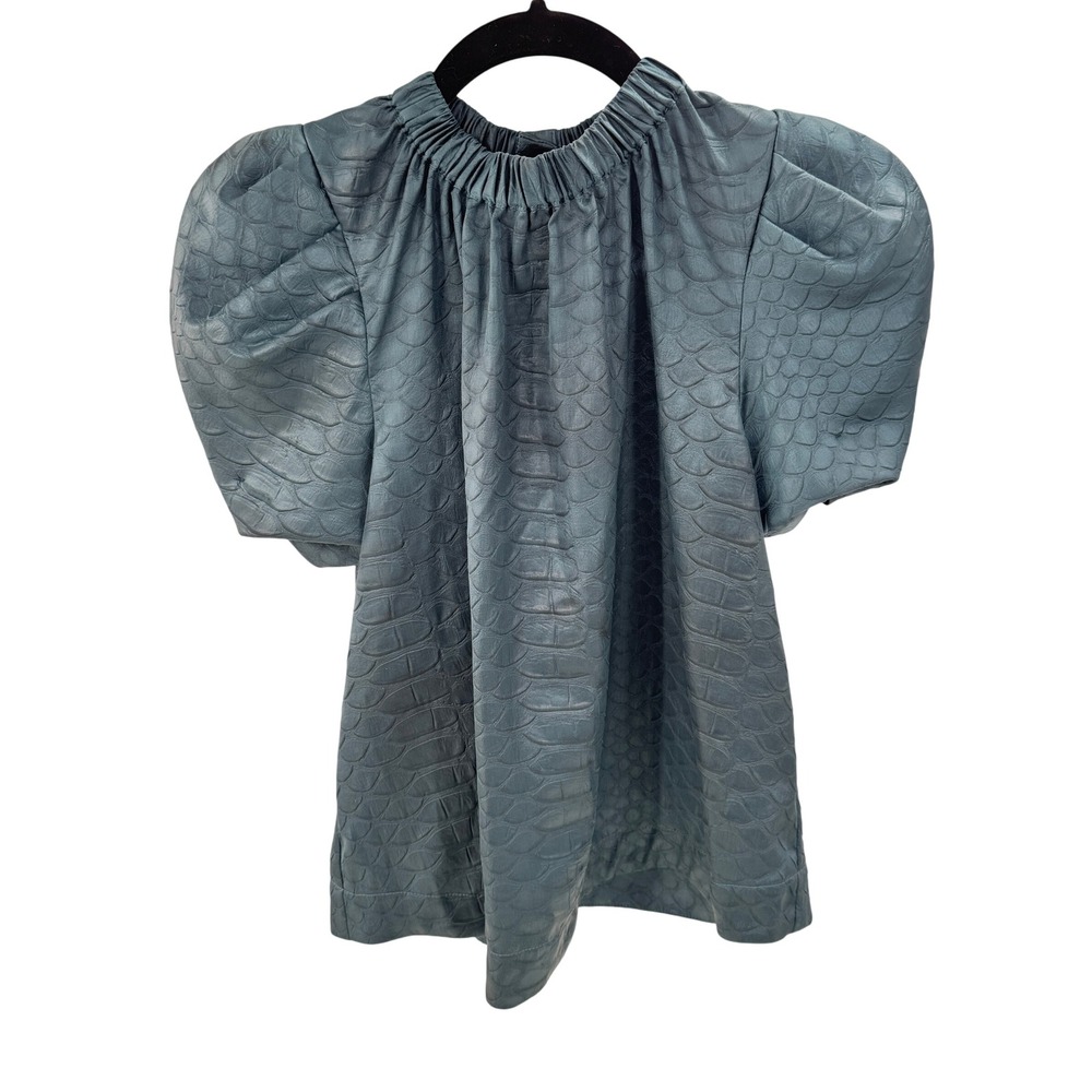 Sea NY Top Puff Sleeve Button Back Blouse Women's Size XXS Green